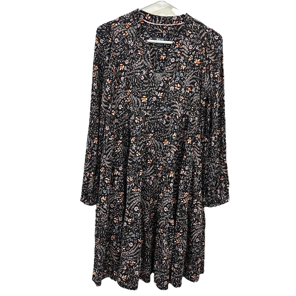 Maeve By Anthropologie Womens Small Black Floral Tiered Long Sleeve Boho Prairie